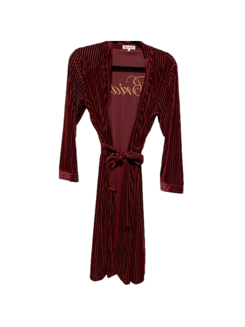 Boutique Velvet Robe Burgundy Embroidered Women Medium Bride Bachelorette Gift - Picture 2 of 8